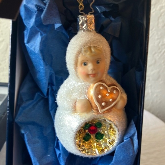 Inge Glass: Heirlooms- 2011 Snow Child Gingerbread/Heart GLASS Ornament- Germany - Picture 1 of 16